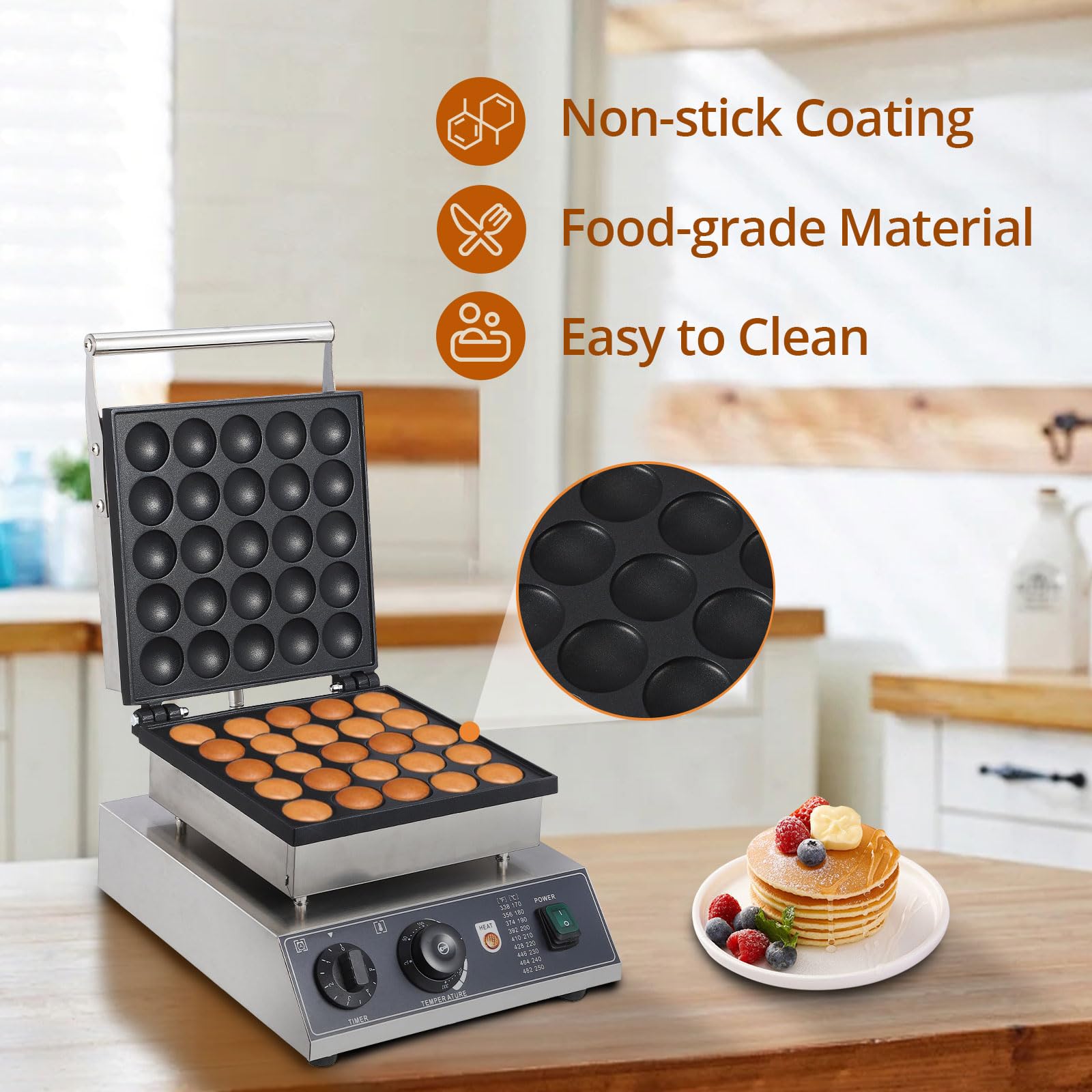25Pcs Commercial Round Muffin Maker - Electric Nonstick Pancake Machine with 1.8