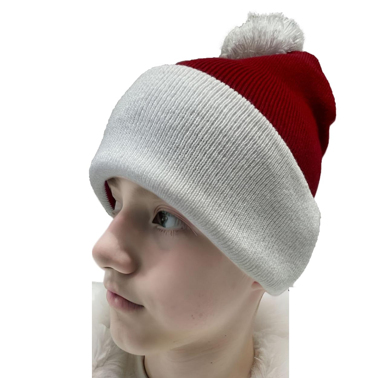 Unisex Red White Beanie Hat with/without Pom Pom - Warm Winter Knit Hat for Men & Women - Perfect for Costumes, Skiing & Cold Weather Outfits