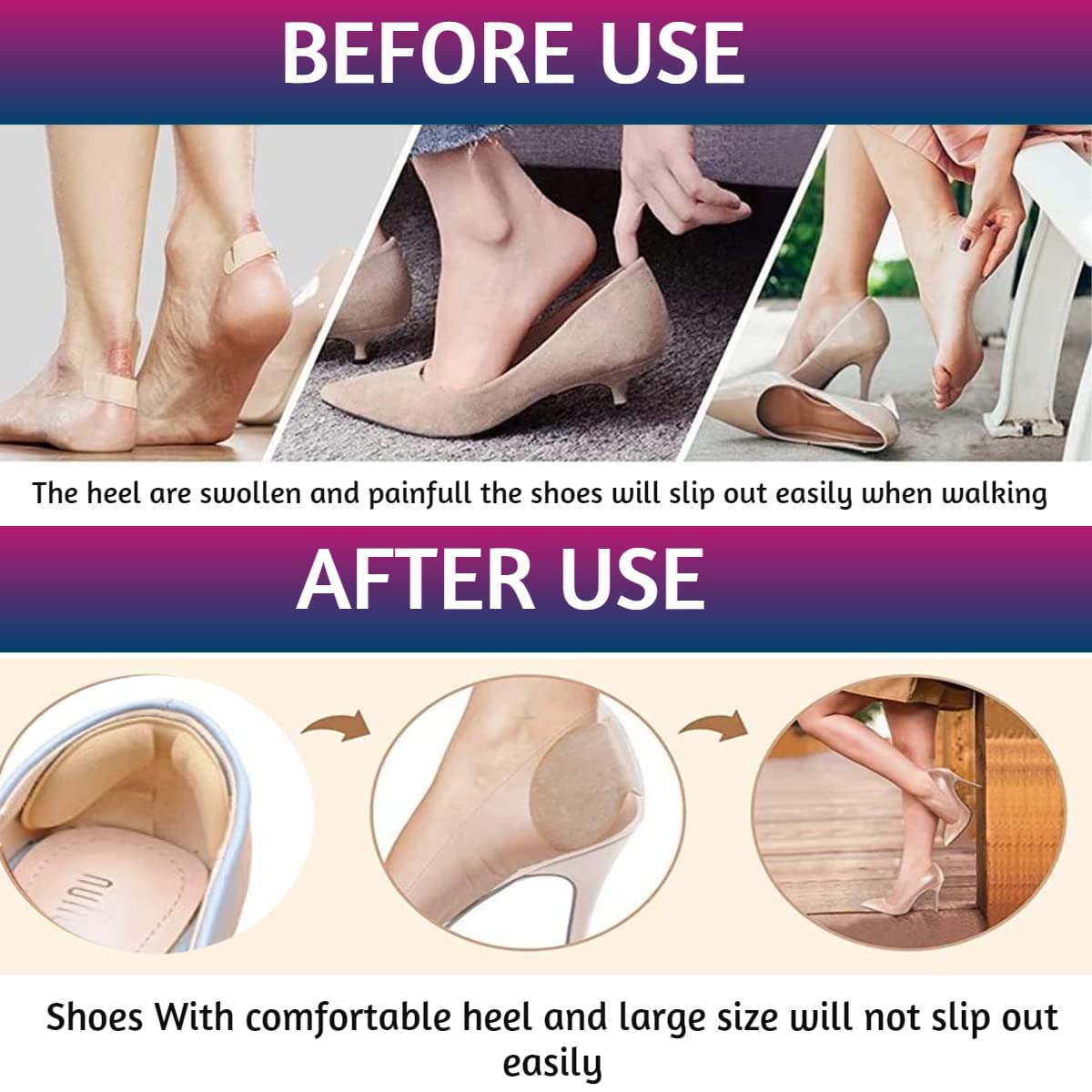 FEXMY Self-Adhesive Heel Cushion Inserts - High Heel Pads & Shoe Insoles for Women & Men - Silicone Heel Grips for Heel Pain, Ankle Support & Heel Spurs Relief (1 Pair Heel Liner + 1 Pair Insole Pad) - Perfect for Work, Parties & Long Wear Comfort
