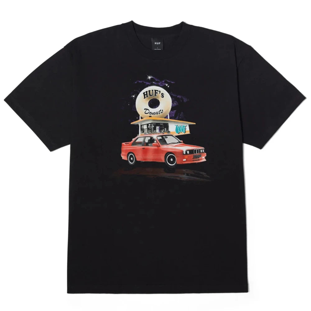 Huf Drive Thru Graphic T-Shirt for Men - Black Cotton Tee - Streetwear Fashion - Perfect for Casual Wear, Skateboarding & Urban Style