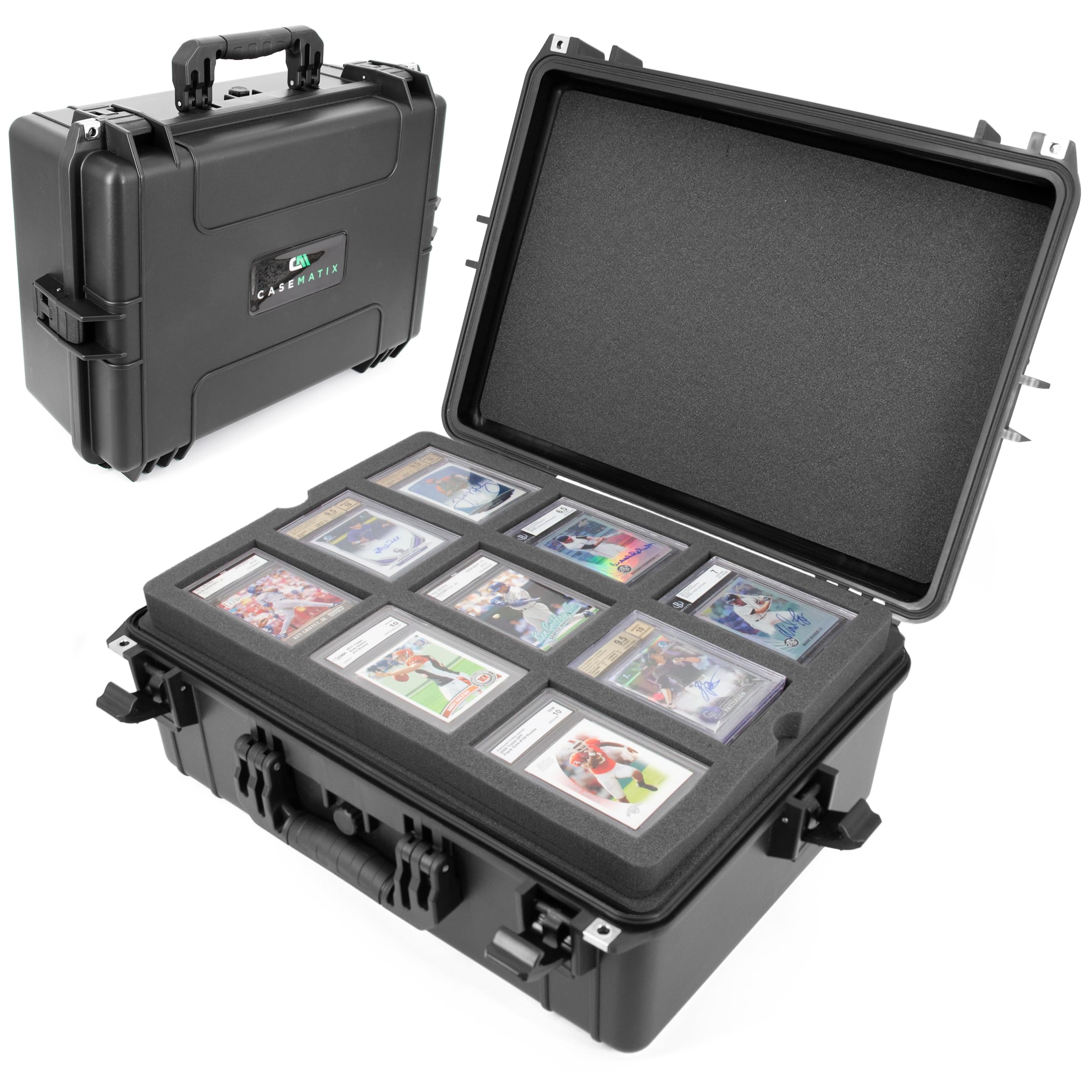 CASEMATIX XL Graded Card Storage Box - Holds 160+ BGS PSA Graded Cards, Waterproof Sports Card Display Case with Custom Foam Dividers - Perfect for Collectors, Trading & Card Show Protection