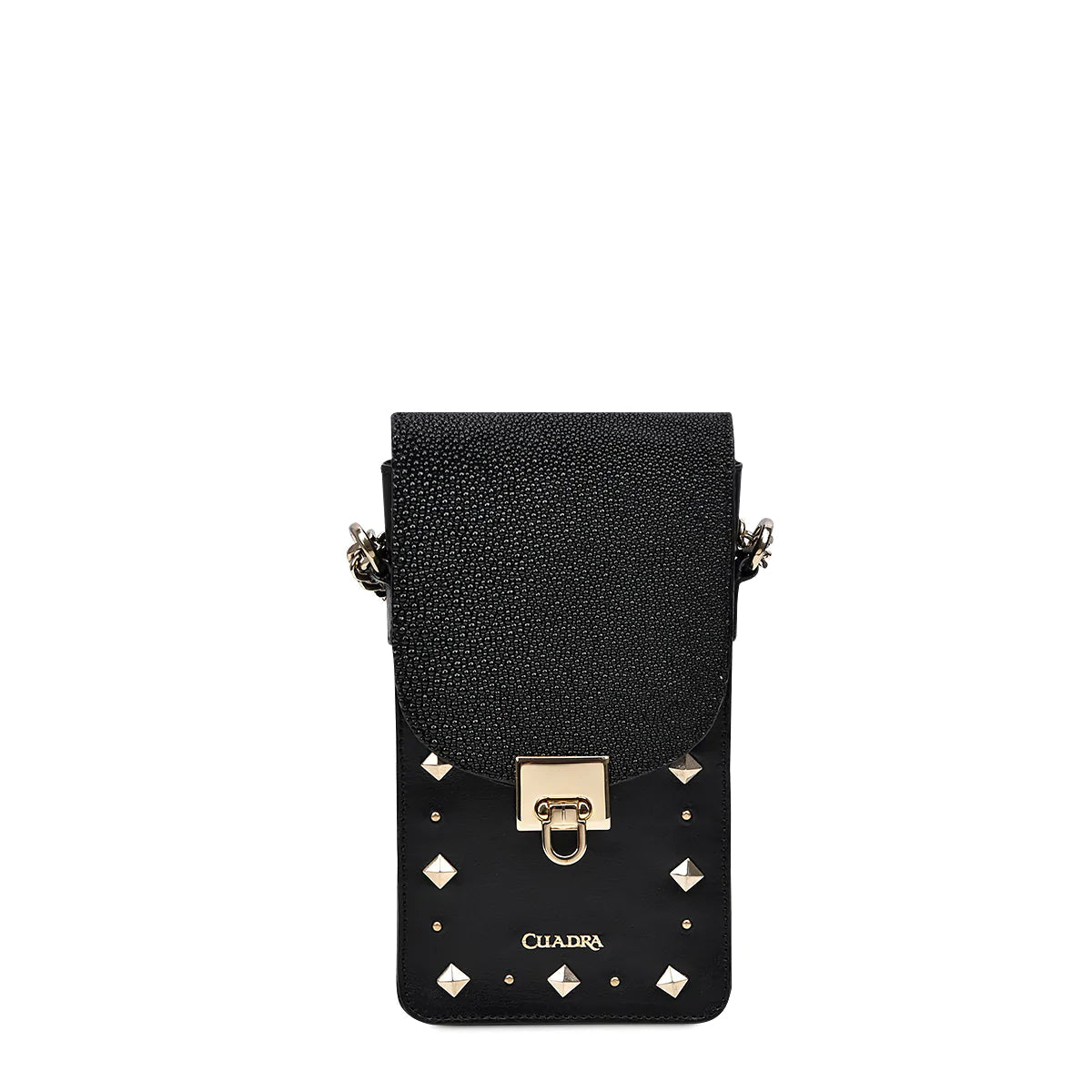 BOD38MA Cuadra Black Fashion Stingray Leather Phone Bag for Women - Stylish Crossbody Purse for Everyday Use, Travel & Parties
