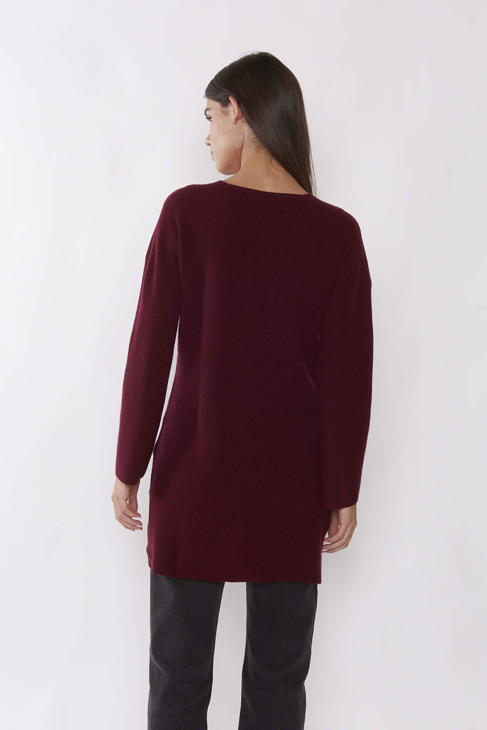JENNIE LIU 100% Pure Cashmere Women's Ribbed Long Sleeve Tunic Sweater - Soft & Warm Winter Knitwear for Office, Date Night & Casual Outfits