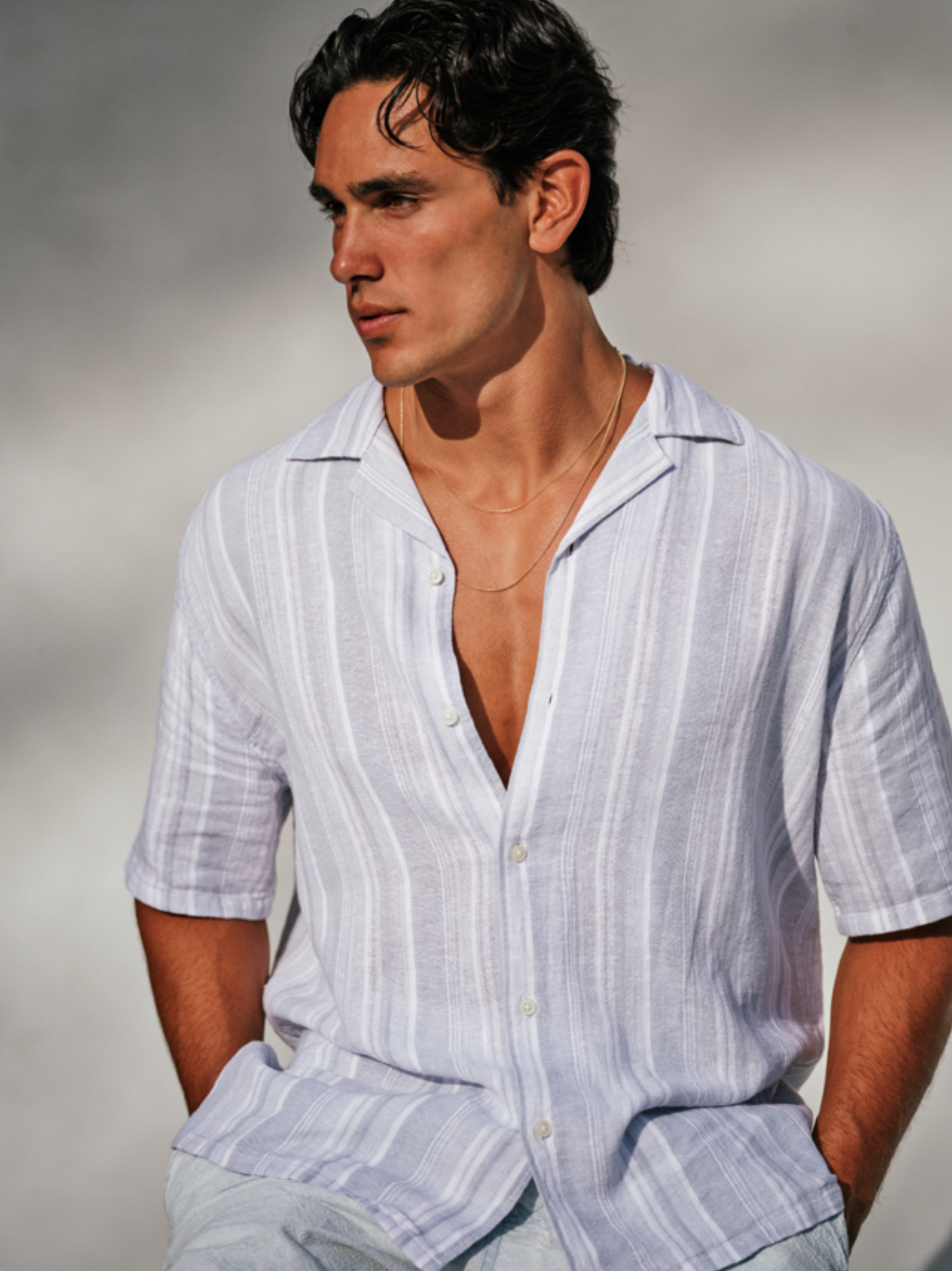 Ostuni Linen Short Sleeve Shirt for Men - Mint Green & White Casual Summer Shirt | Breathable & Lightweight for Beach, Vacation, and Outdoor Activities