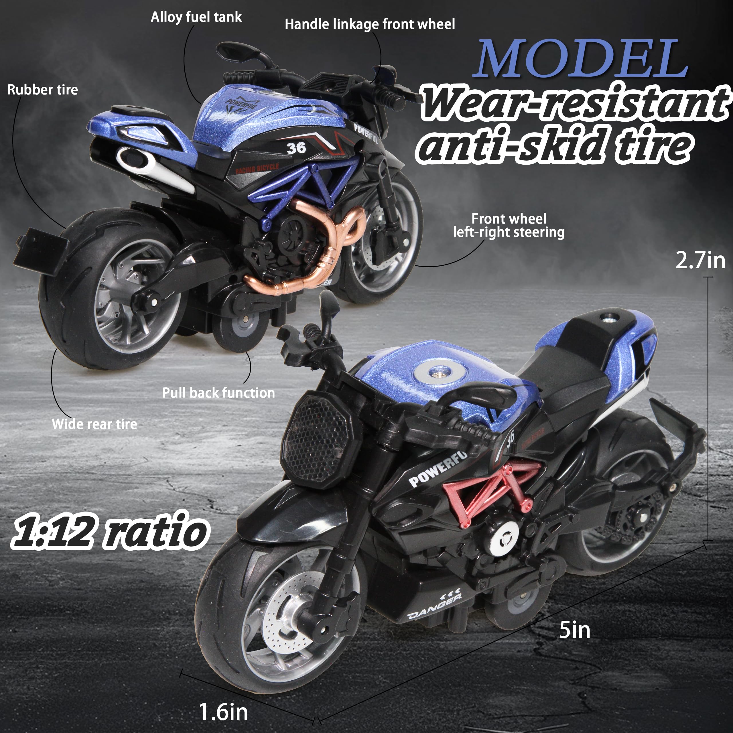 4-Pack Pull-Back Friction Powered Motorcycle Toy Cars with Lights & Sounds - Automatic Drive Ride-On Toys for Boys Girls Ages 3-12 - Perfect for Birthday Gifts, Indoor Play & Pretend Racing Games