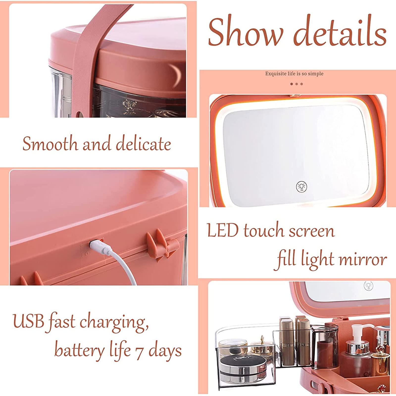 LED Makeup Organizer with Drawers - Orange Cosmetic Storage for Bathroom & Bedroom Vanity