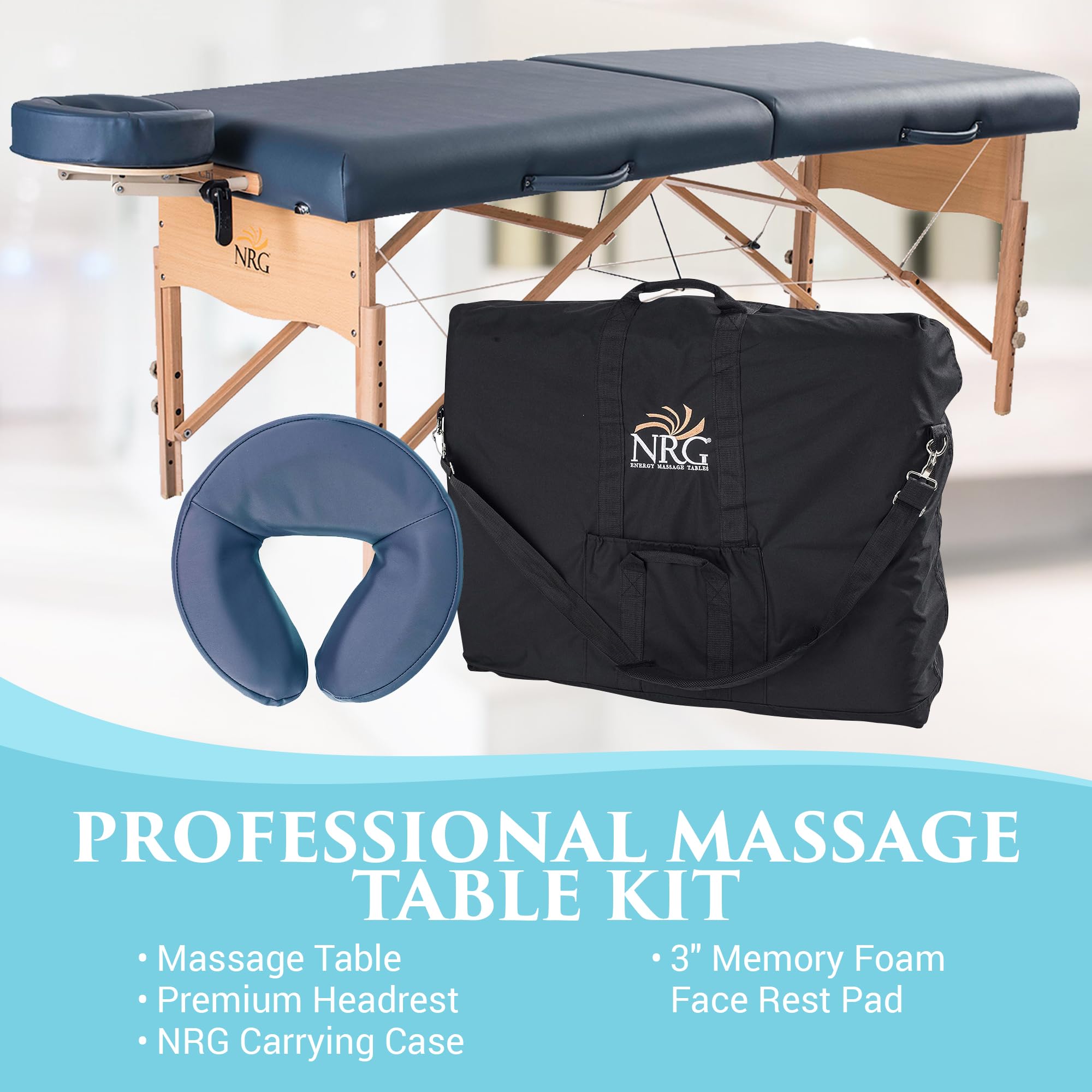 NRG Chi Portable Folding Massage Table with Face Cradle & Carrying Case - Lightweight Professional Spa Massage Bed for Home, Clinic & Mobile Therapists - Perfect for Deep Tissue, Swedish & Relaxation Massages