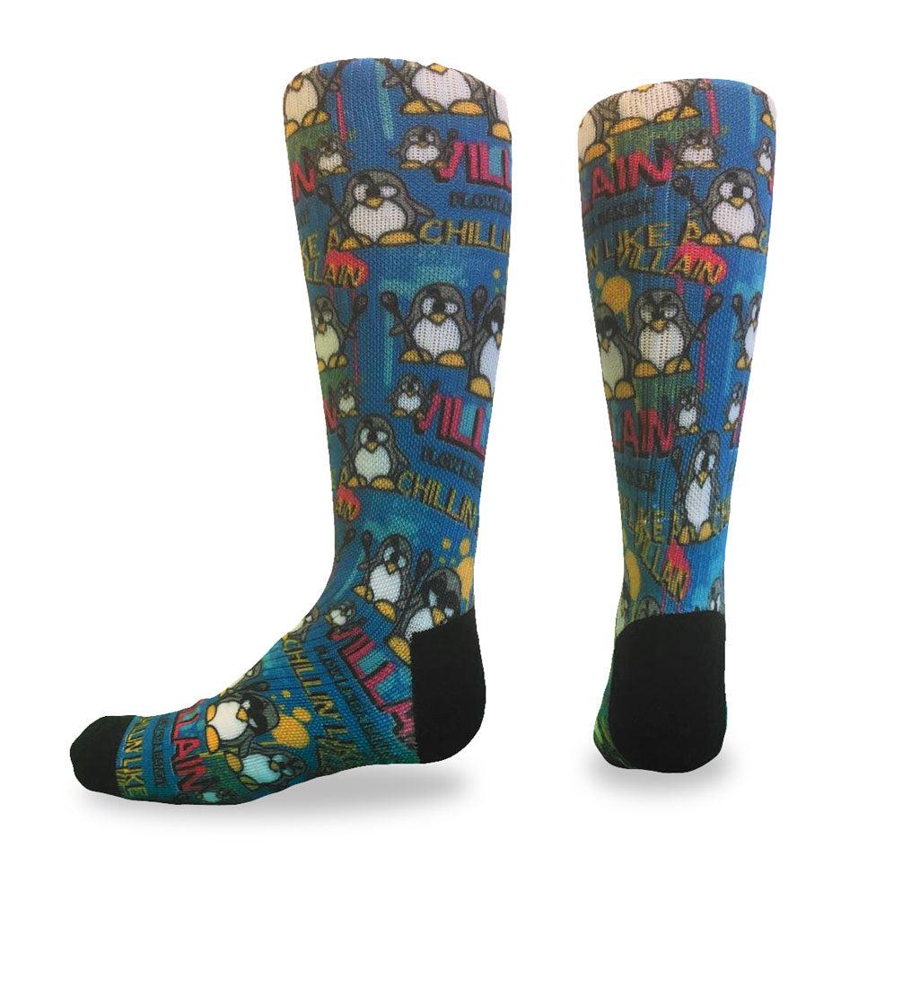 Youth Flow Society Chillin Villain Crew Socks - Trendy Cartoon Character Socks for Teens & Adults - Perfect for Casual Wear, Gifts, and Street Style Fashion