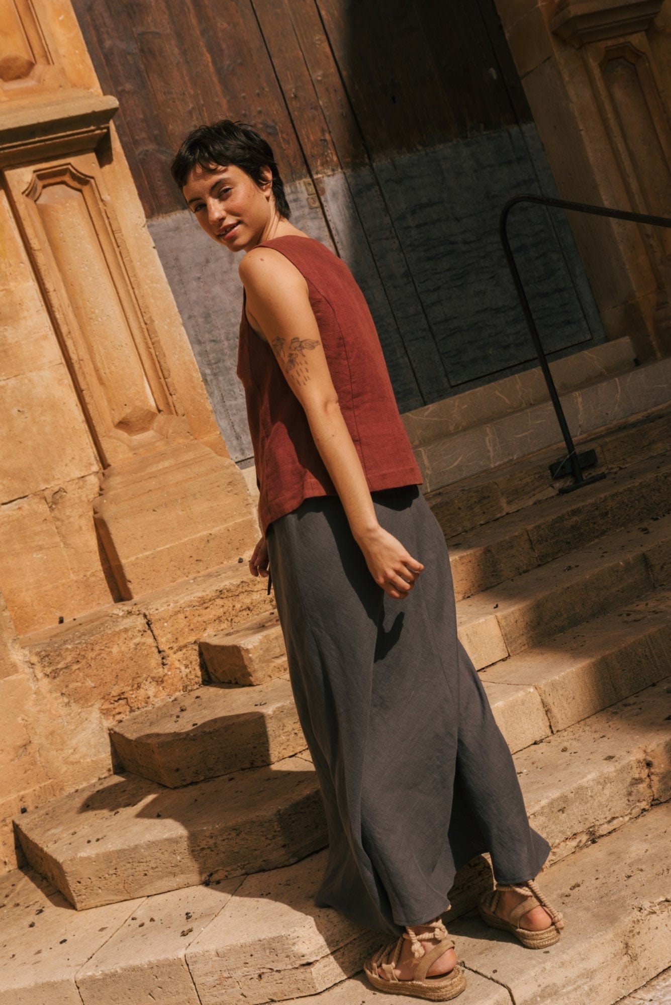 Ciara Women's Linen Slip Skirt - Breathable Summer Midi Skirt with Elastic Waist | Available in Multiple Colors | Perfect for Beach, Vacation & Casual Outings