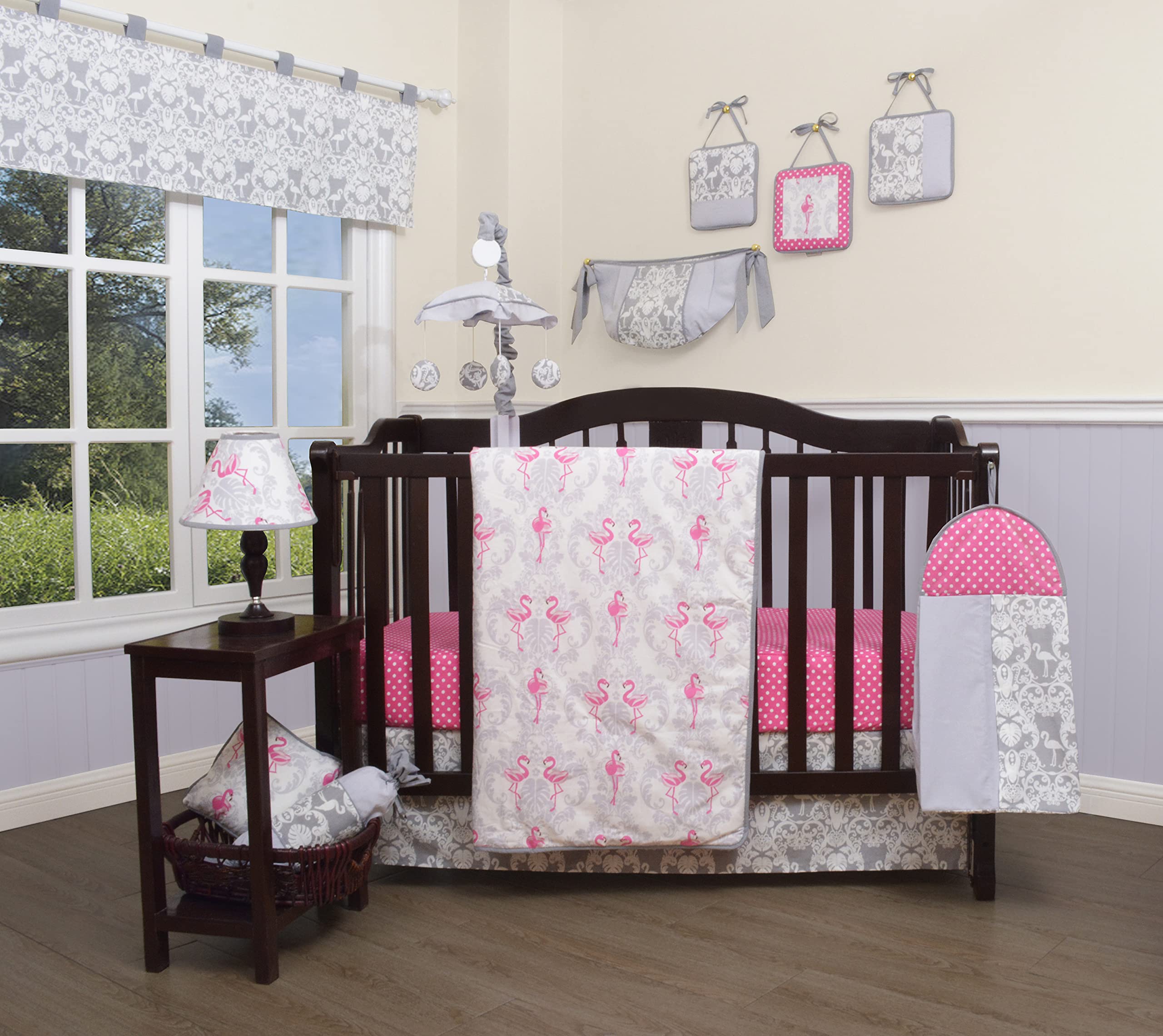 12-Piece Pink Flamingo Nursery Crib Bedding Set for Baby Girls - Soft & Adorable Flamingo-Themed Crib Sheets, Blankets & Decor for Nursery Room Decorations
