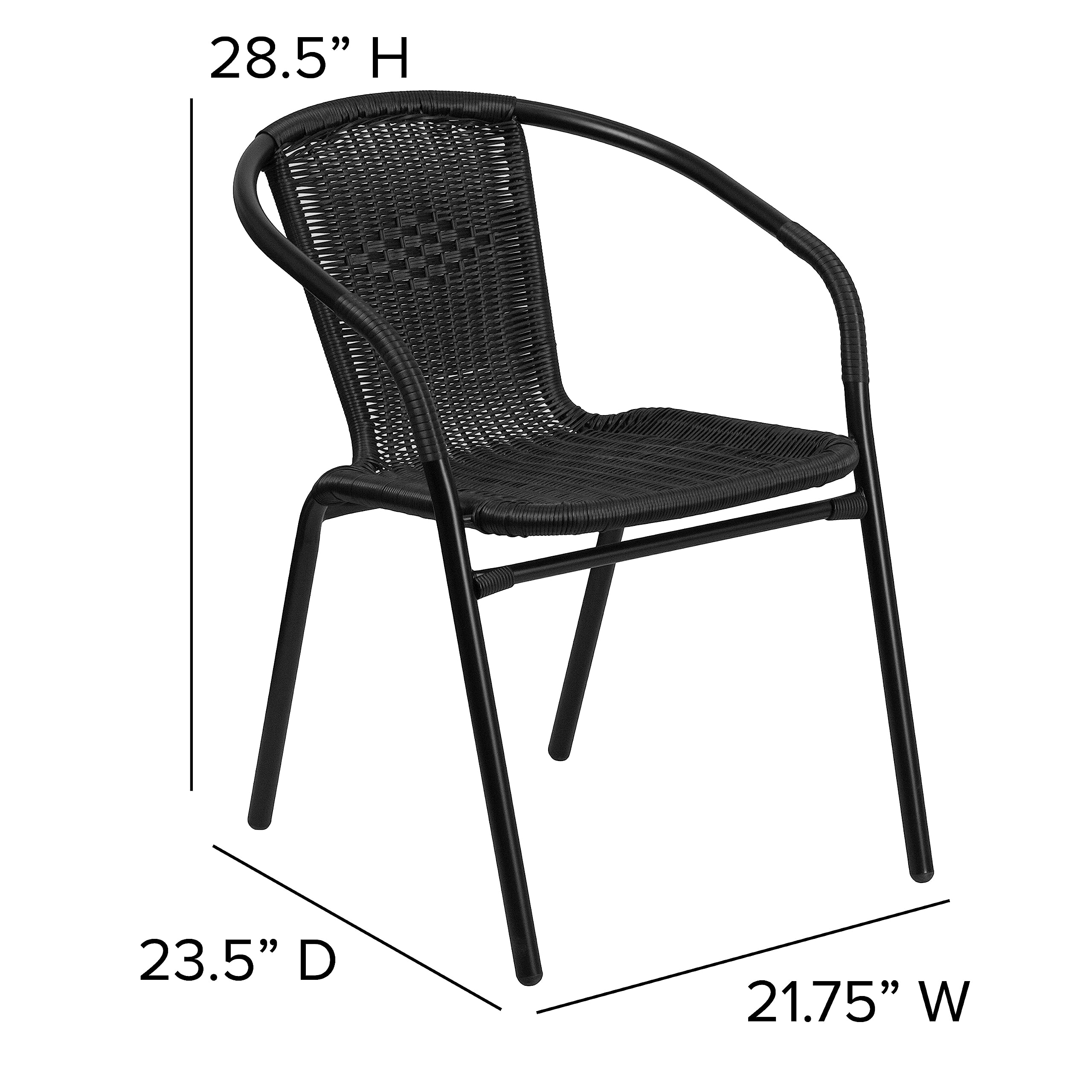 Flash Furniture Modern Rattan Dining Chairs - Indoor/Outdoor Stackable Bistro Chairs for Patio, Restaurant or Cafe (Set of 2, Black) - Perfect for Backyard, Garden & Commercial Use