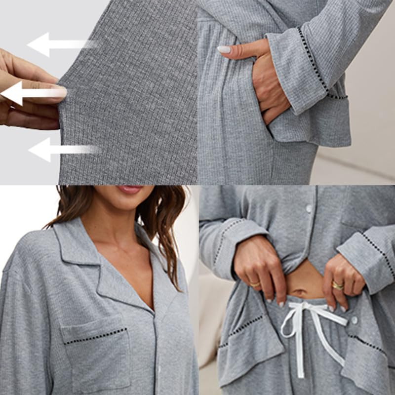 HEARTNICE Women's Soft Long Sleeve Pajama Set - Button Up Knit Sleepwear & Lounge Wear 2-Piece Pajamas for Women - Perfect for Sleeping, Relaxing at Home, and Cozy Winter Nights