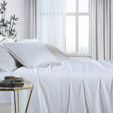 1000 Thread Count Bamboo Cotton Sheet Set - Mega King Size, White - Ultra Soft & Breathable Bedding for Luxury Comfort & Cool Sleep
