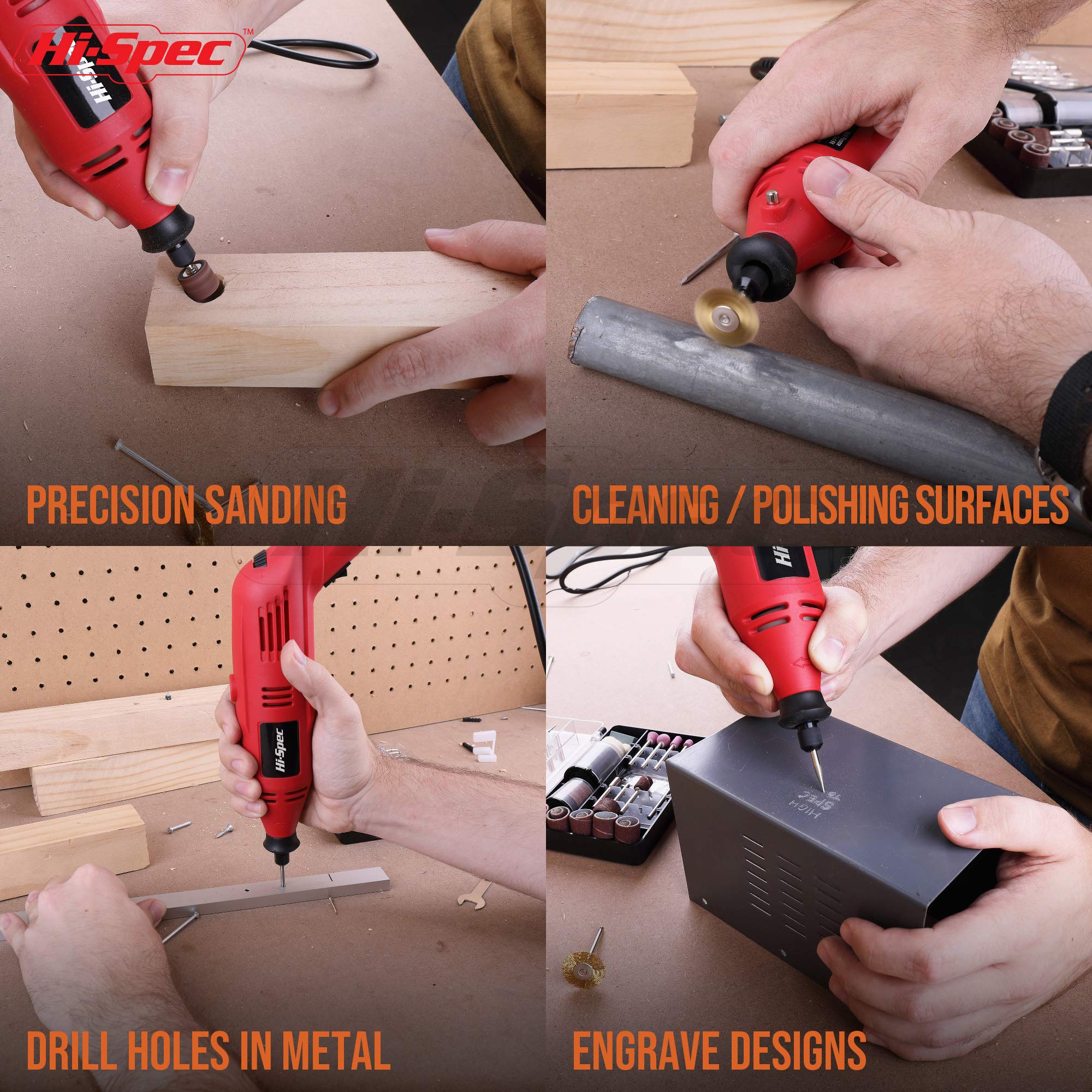 Hi-Spec 130W Rotary Tool Kit with 121-Piece Dremel Compatible Accessories - Perfect for Drilling, Cutting, Grinding & Sanding in DIY Projects, Home Repairs, Woodworking & Crafting
