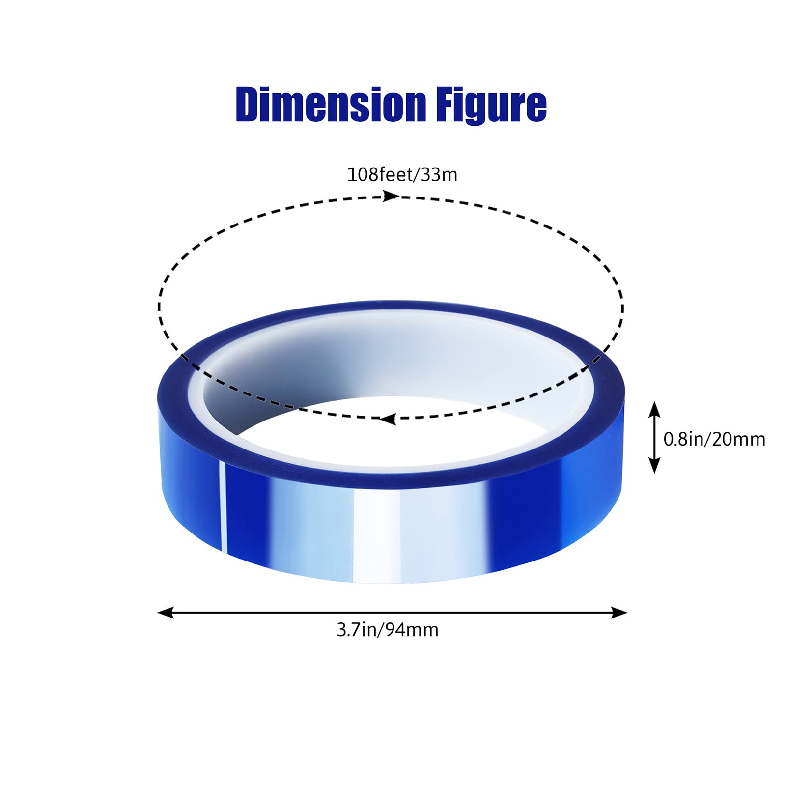 2 Rolls 20mm x 33m (108ft) High Temperature Heat Resistant Tape - Blue Heat Transfer Tape for Sublimation Press, Vinyl HTV, No Residue - Perfect for T-Shirt Printing, DIY Crafts & Heat Press Projects
