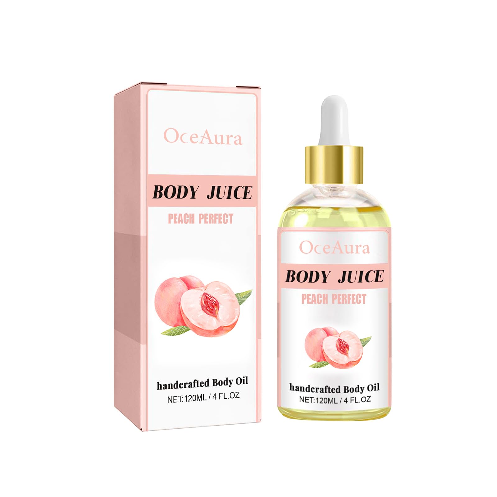 Body Juice Oil Peach Perfect - 4 FL.OZ Handcrafted Peach Scented Body Oil for Moisturizing All Skin Types | Hydrating Dry Skin, Massage & Aromatherapy