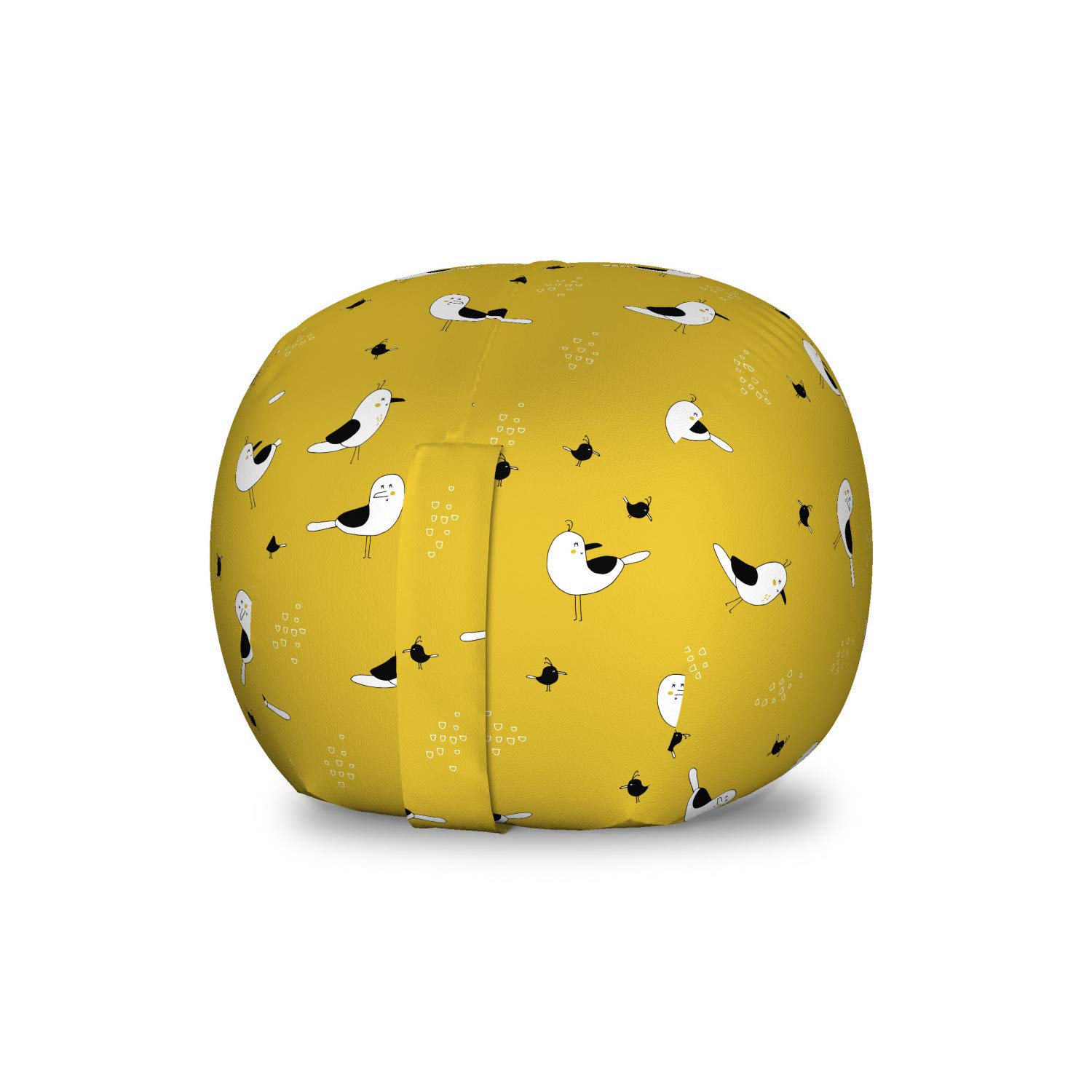 Ambesonne Bird-Themed Toy Storage Bag Chair - Seagull Cartoon Design, Washable Stuffed Animal Organizer for Kids Playroom - Small Size in Yellow & Grey - Perfect for Organizing Toys, Books, and Plushies in Bedrooms or Play Areas
