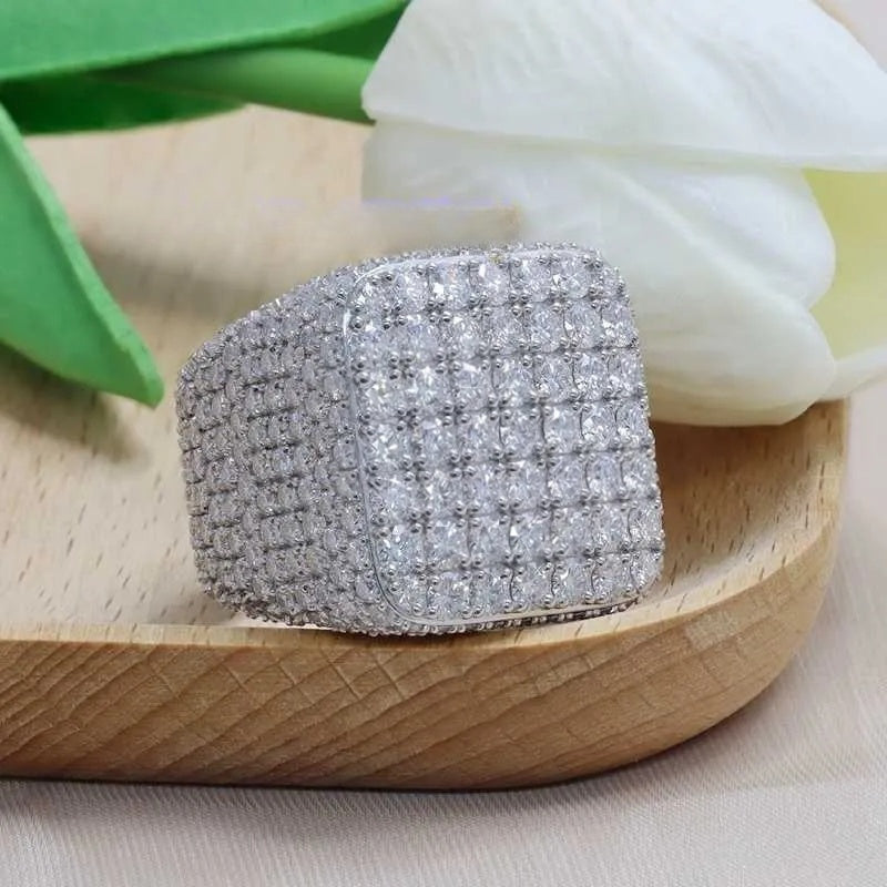 6PCS Hip Hop Iced Out VVS Moissanite Rings 925 Sterling Silver for Men - Luxury Jewelry Gift for Rappers, Performers & Trendsetters (Perfect for Concerts, Parties & Special Occasions)