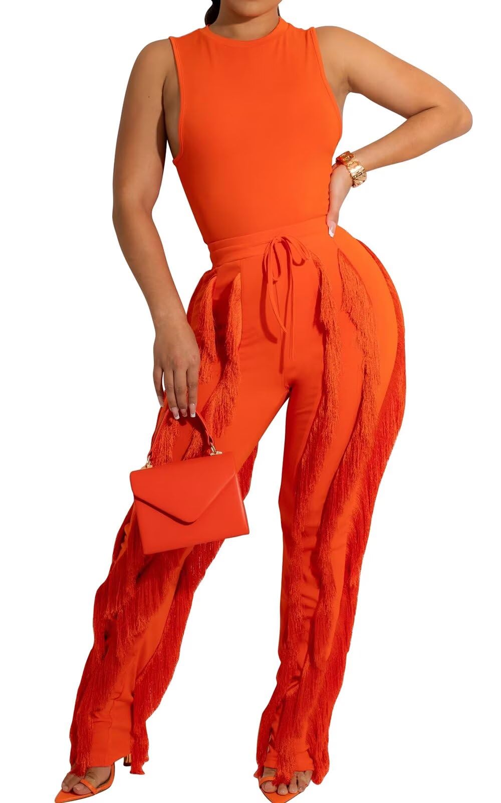 EDITCOZY Women's Sexy Two Piece Outfits - Fringe Pants Set with Tassel Details for Club, Birthday Party & Night Out | Trendy Matching Sets for Women | Perfect for Date Night, Girls Night Out & Special Occasions