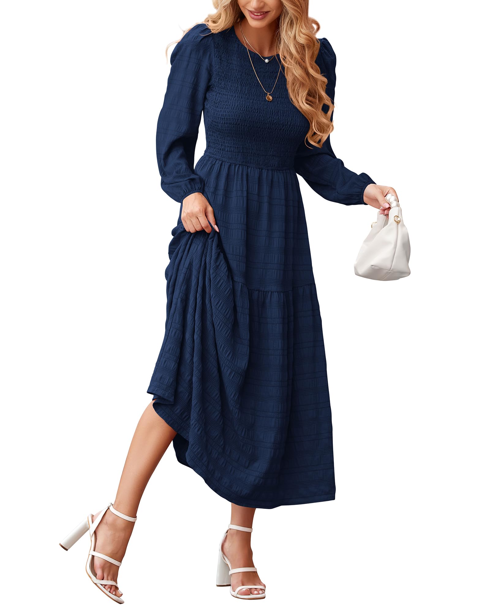 Dowerme Women's Boho Maxi Dress 2025 - Long Sleeve Smocked Tiered A-Line Flowy Wedding Party Dress for Spring | Perfect for Beach Weddings, Garden Parties & Special Occasions