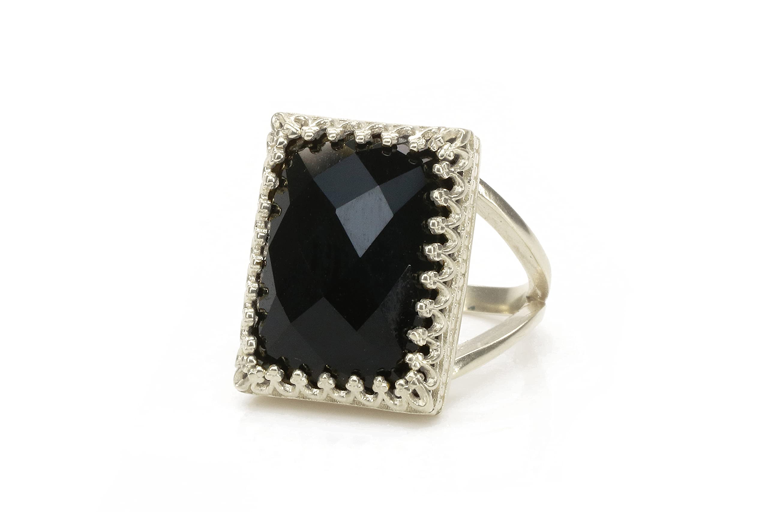 Vintage Inspired Black Onyx Silver Ring for Women - Handmade Artisan Double Band Jewelry - Unique Fashion Statement Gift for Her - Perfect for Weddings, Parties & Everyday Elegance