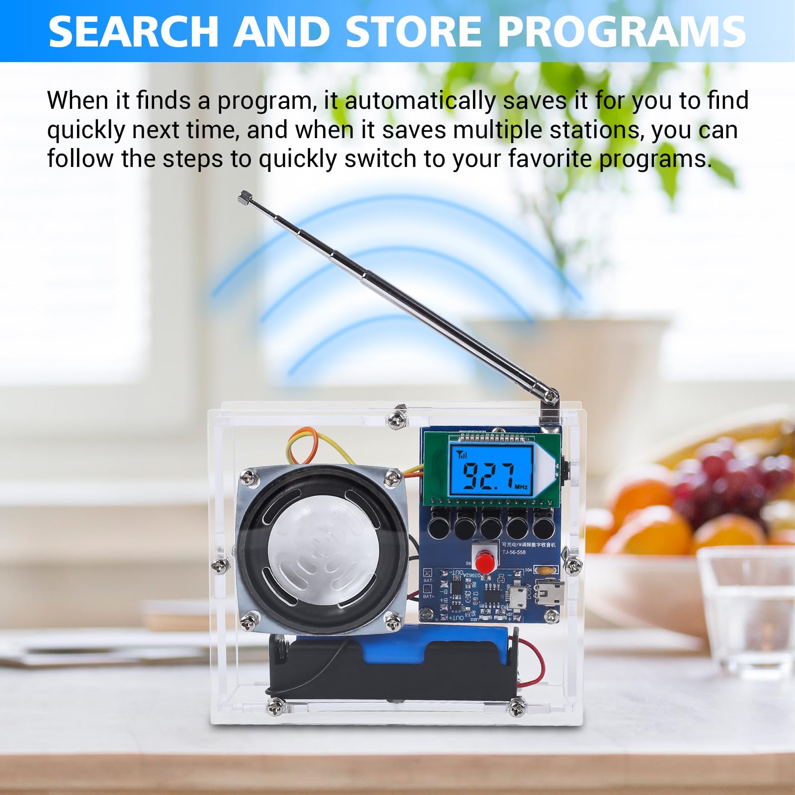 Icstation DIY FM Radio Soldering Kit 76-108MHz with Rechargeable Battery, LCD Display & Headphone Jack - STEM Education Electronics Project, Perfect for Beginners & Hobbyists - Great for School Labs, Home Workshops & STEM Gifts