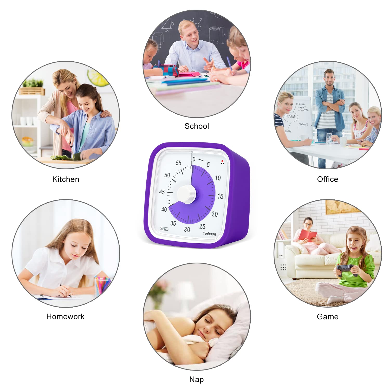Upgraded 60 Minute Visual Timer with Protective Case - Silent Countdown Clock for Kids & Adults - Time Management Tool for Classroom, Study, Work & Home (Purple)