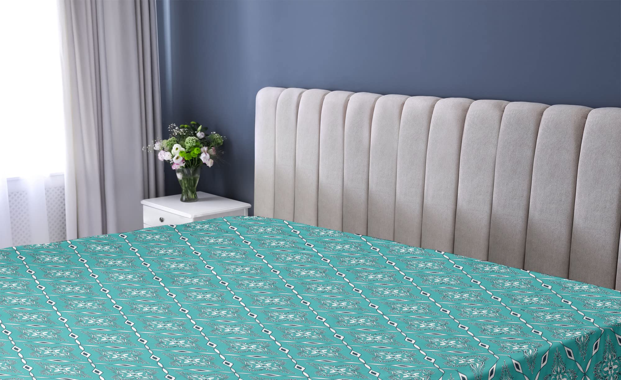 Ambesonne Moroccan Geometric Floral Fitted Sheet - California King Size, Deep Pocket with All-Around Elastic, Turquoise Dark Blue - Perfect for Guest Rooms, Master Bedrooms & Vacation Homes