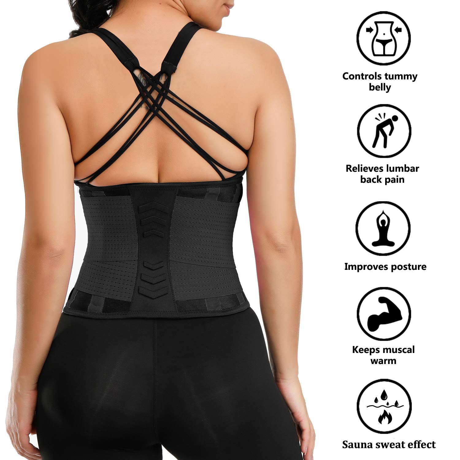 VENUZOR Waist Trainer Belt for Women - Slimming Body Shaper & Waist Cincher - Postpartum Recovery & Workout Girdle - Tummy Control Corset for Weight Loss & Gym Training (Black, Medium) - Perfect for Yoga, Fitness & Everyday Wear