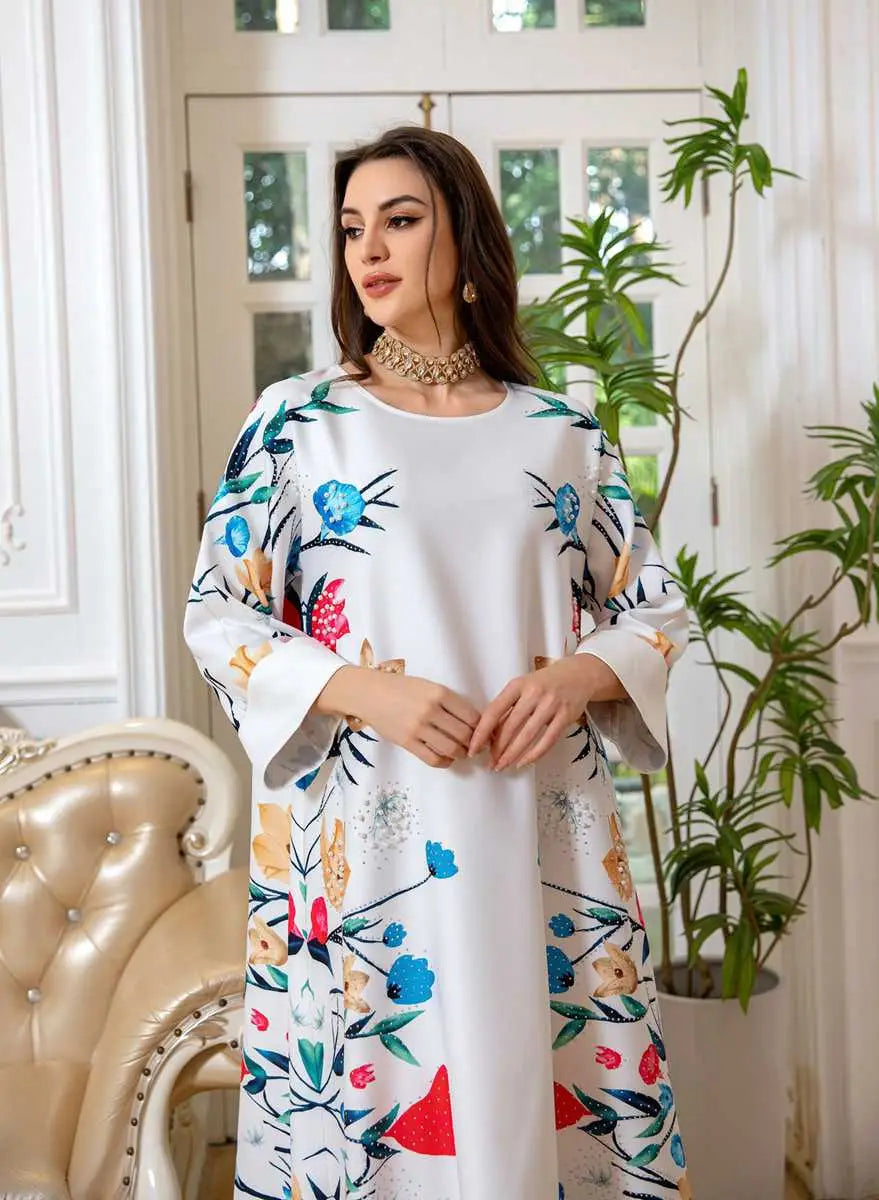 Elegant Eid Dress for Women - Arab Printed Kaftan Caftan Abaya Dress with Long Sleeves - Perfect for Eid Celebrations, Weddings & Special Occasions