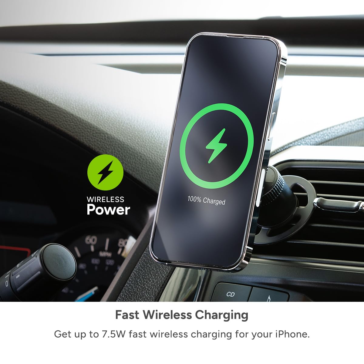 Mophie Snap+ Wireless Car Charger Vent Mount - MagSafe Compatible Fast 7.5W Charging for iPhone 16/15/14/13/12 | Adjustable Arm with Secure Twist-Lock | Universal Fit for Most Vehicles | Perfect for Commuting, Road Trips & Hands-Free Driving (Black)