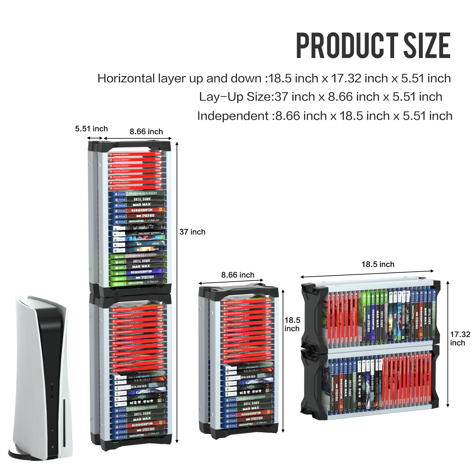 ECHZOVE Video Game Storage Tower - Vertical or Horizontal Organizer for PS5, PS4 & Xbox Games - Holds Up to 46 Disc Cases with 2 Headset Hooks - Perfect for Gaming Room Organization & Console Setup