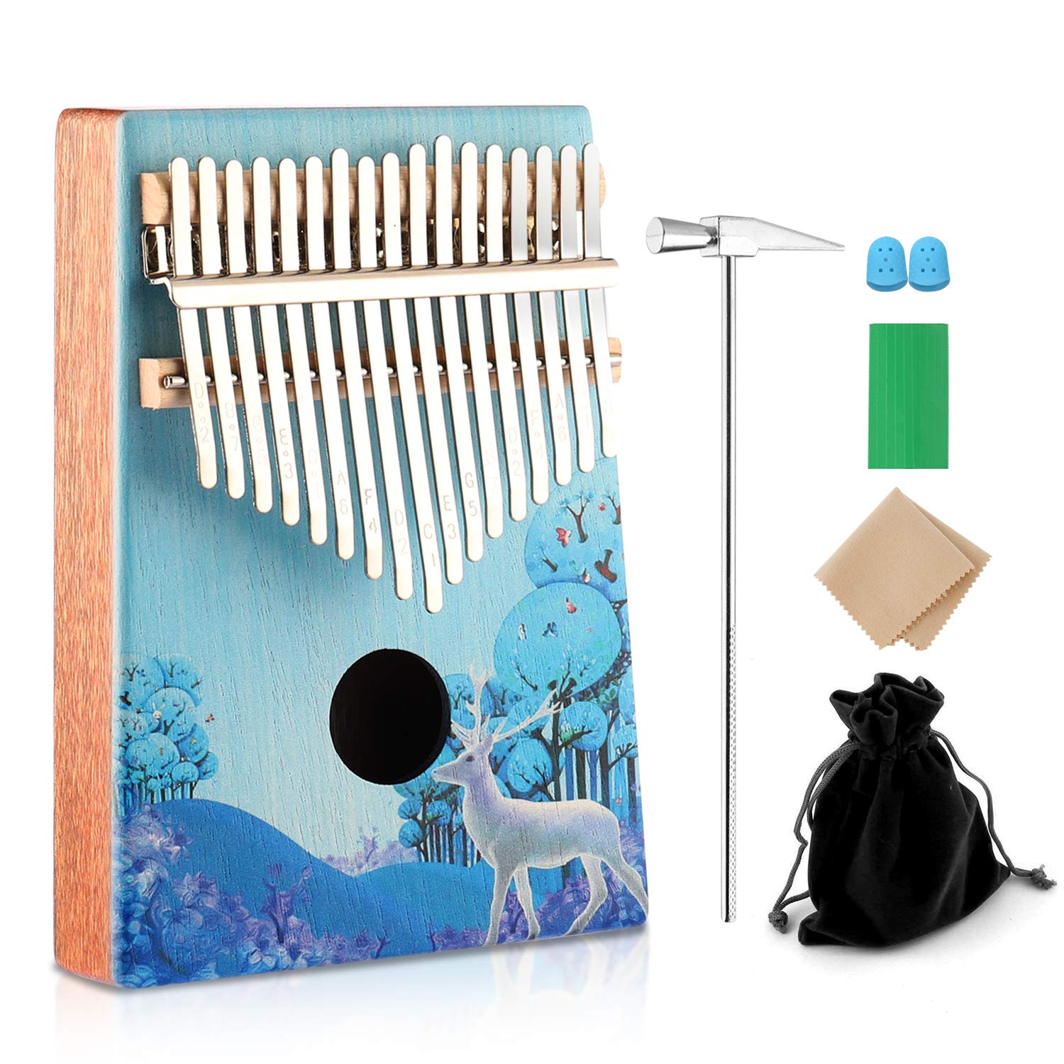 17-Key Kalimba Thumb Piano with Tuning Hammer - Handcrafted Mbira Finger Piano for Kids & Adult Beginners - Beautiful Deer Design - Perfect for Relaxation, Music Therapy & Gift Giving