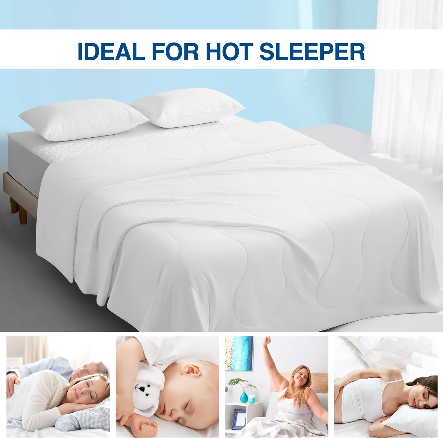 EASELAND Queen/Full Size Cooling Comforter - Double-Sided Ice Blanket for Hot Sleepers | Lightweight & Breathable All-Season Bedding | Night Sweat Relief | 90x90 Inches Cream White | Perfect for Summer Nights & Temperature Regulation