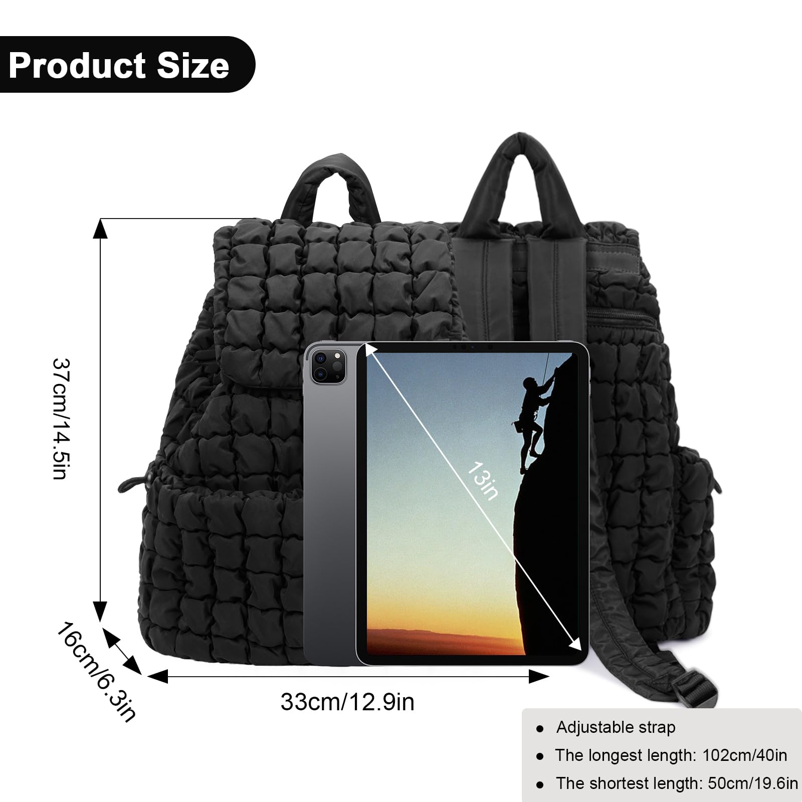 Lushandy Quilted Puffer Backpack for Women - 18L Nylon Puffy Travel Backpack, Soft Gym Bag for Workout, School & Daily Commute | Perfect for Travel, College & Work Essentials