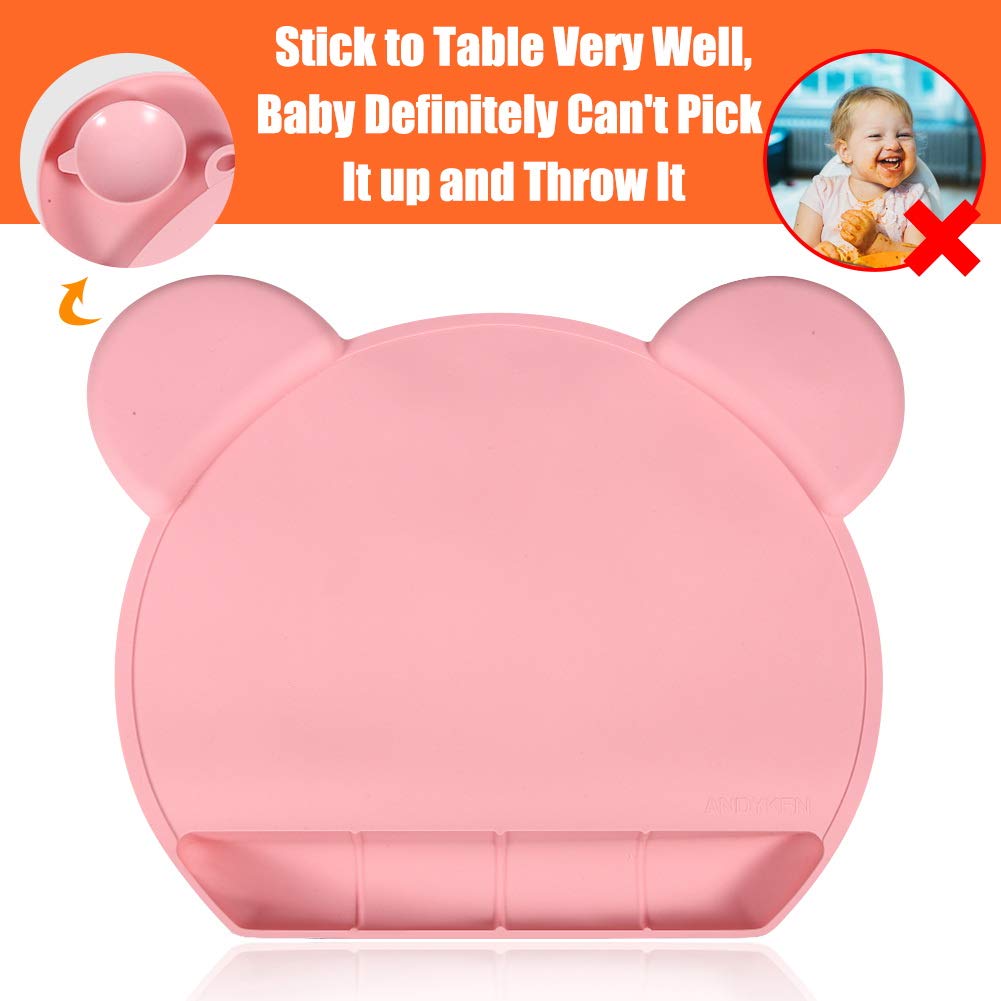 Non-Slip Silicone Placemats for Kids - Strong Suction Baby Placemats with Food Catcher, Washable & Roll-Up Toddler Dining Mat for Home & Restaurant Use