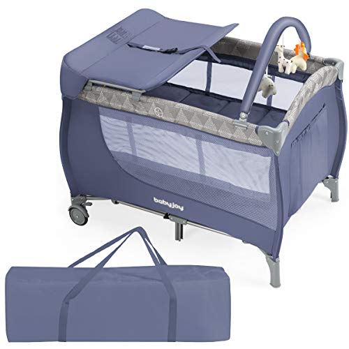 BABY JOY 3-in-1 Foldable Travel Crib with Bassinet & Changing Table - Portable Playard with Brake Wheels, Storage Shelf & Carry Bag - Convertible Baby Bed for Newborns & Toddlers - Perfect for Home, Travel & Daycare Use