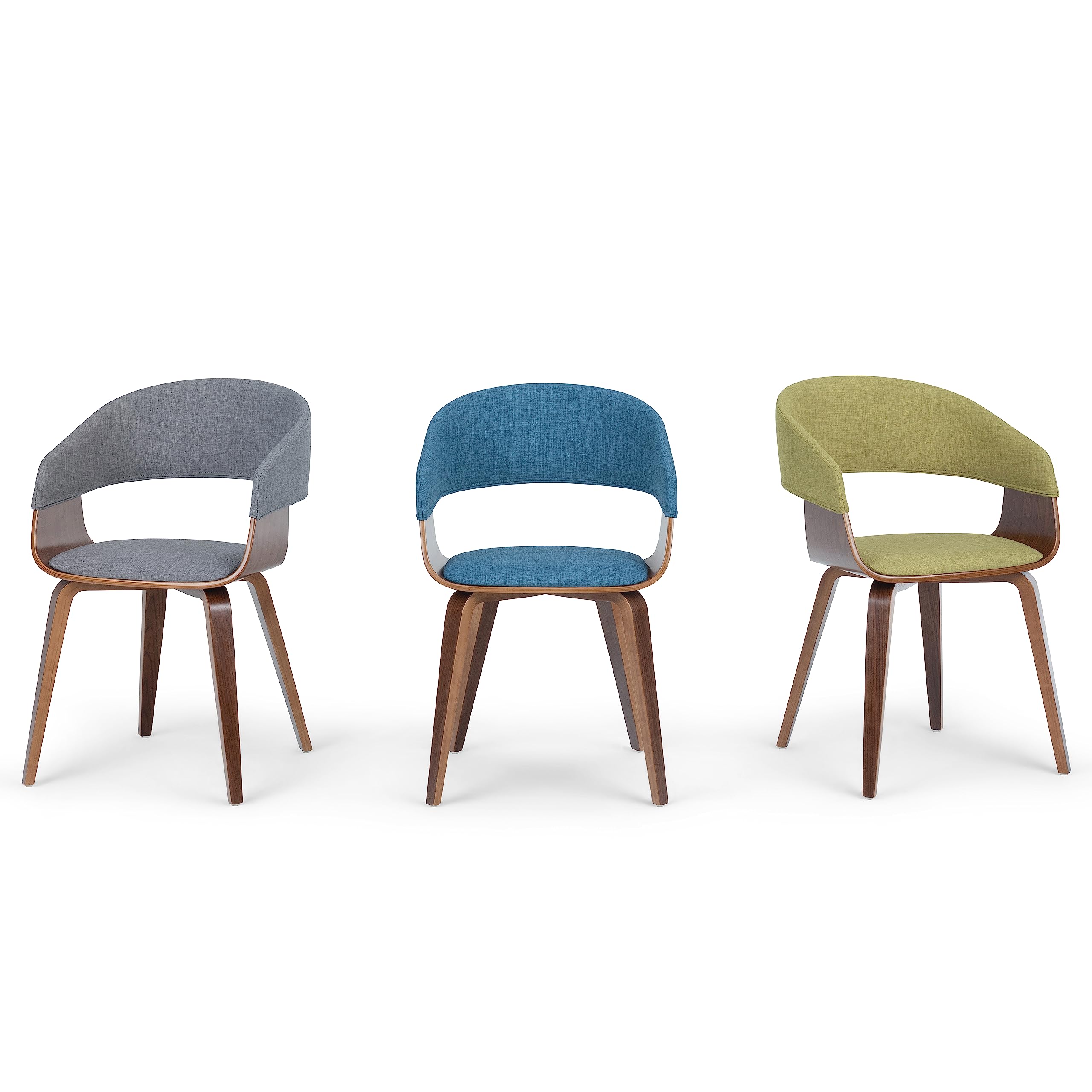 SIMPLIHOME Lowell Dining Chair - Blue Linen Fabric Upholstered, Bentwood Frame with Walnut Finish, 21.1