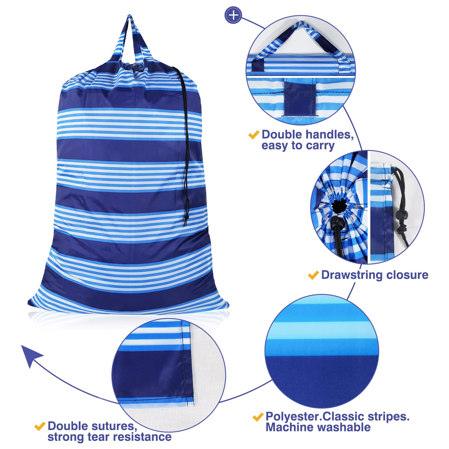 Extra Large Heavy Duty Laundry Bag with Handles & Drawstring Closure - 2 Pack Blue - Durable Wash Bags for Laundry Room, College Dorm, Travel & Outdoor Camping - Space Saving Storage Solution for Clothes, Blankets & Sports Gear