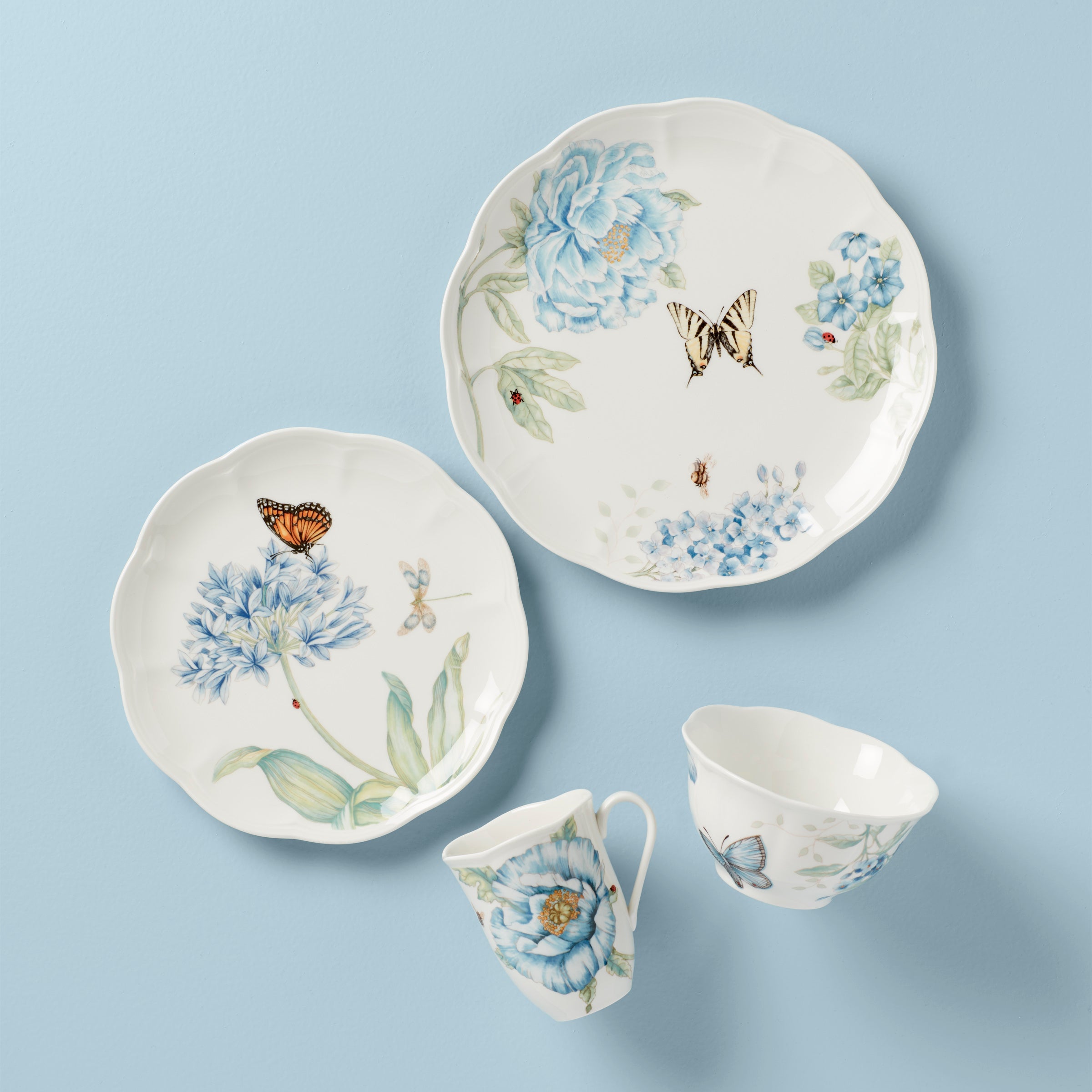 Butterfly Meadow Blue 18-Piece Dinnerware Set - Elegant Porcelain Tableware for Everyday Use, Dinner Parties & Special Occasions