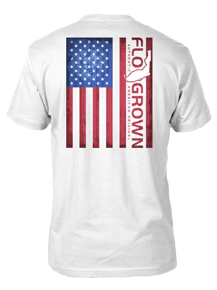 FloGrown FGM 1491 Men's American Flag Patriotic Short Sleeve T-Shirt - White Cotton Tee for Casual Wear, 4th of July & Veterans Day Celebrations