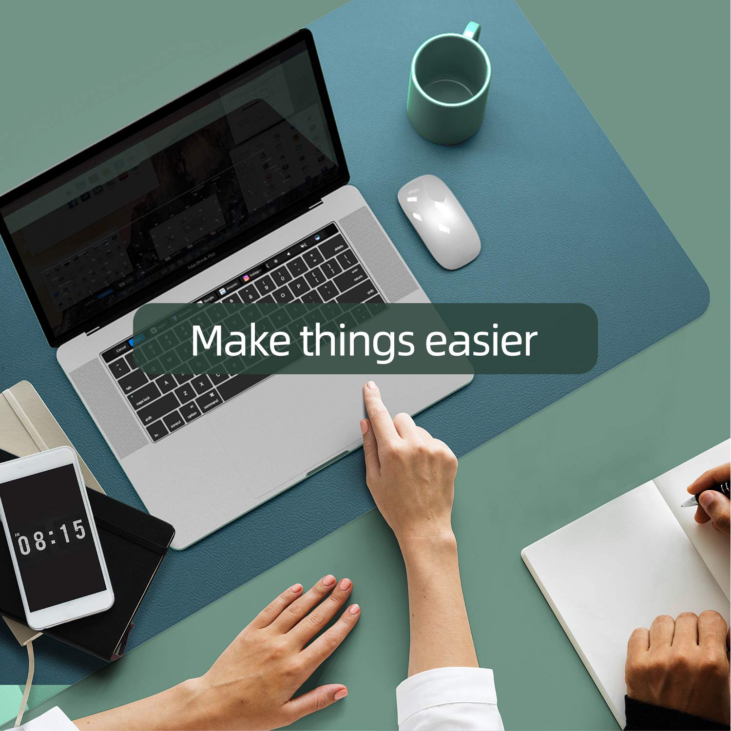 YSAGi Large Leather Desk Mat - Waterproof Mouse Pad for Keyboard & Mouse, Dual-Sided Office Desk Pad (23.6