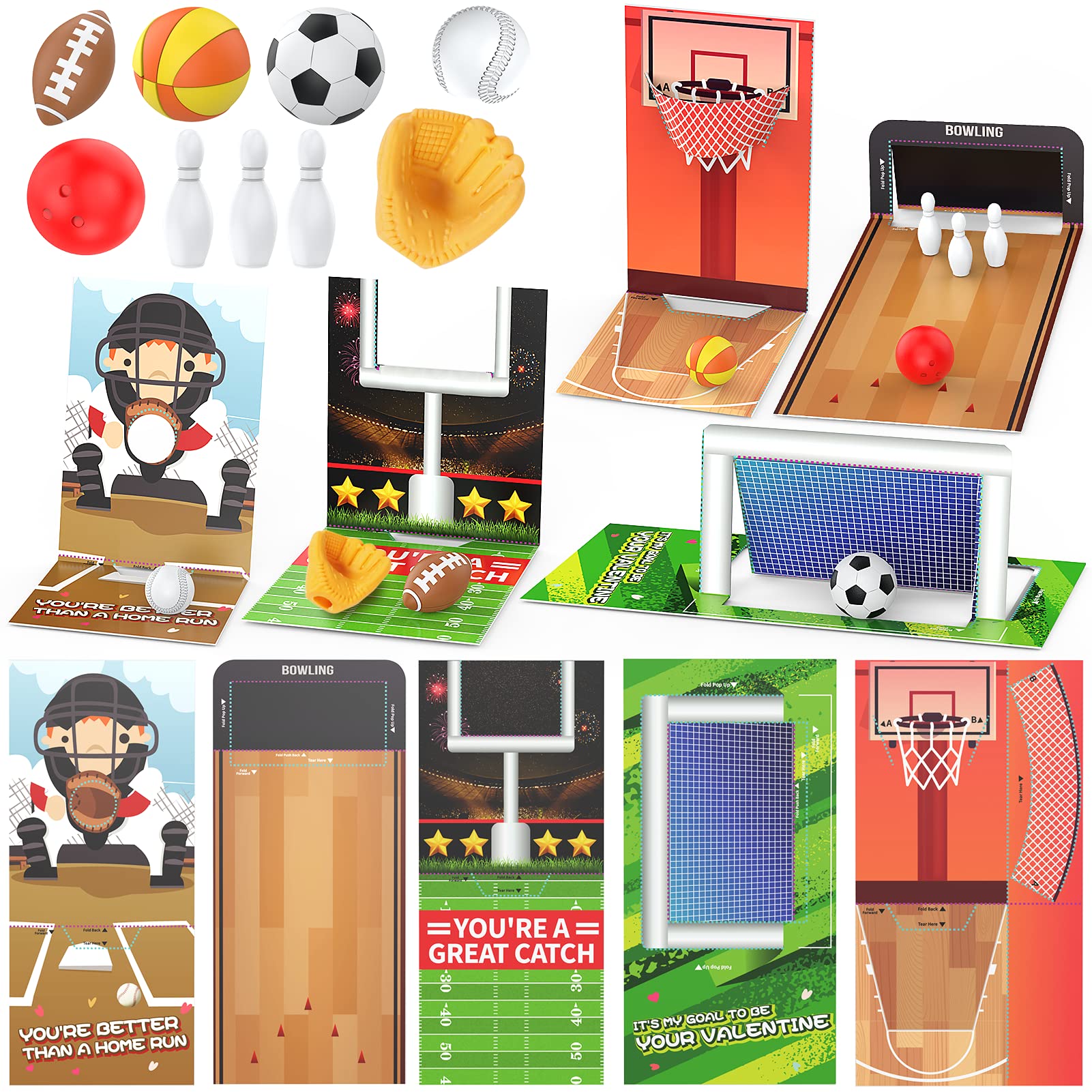 Valentine's Day Gifts for Kids - 30 PCS Mini Sports Ball Erasers & Valentine Cards Set - Fun Classroom Exchange Prizes for Boys & Girls - Perfect for School Parties, Valentine's Day Celebrations & Goodie Bags