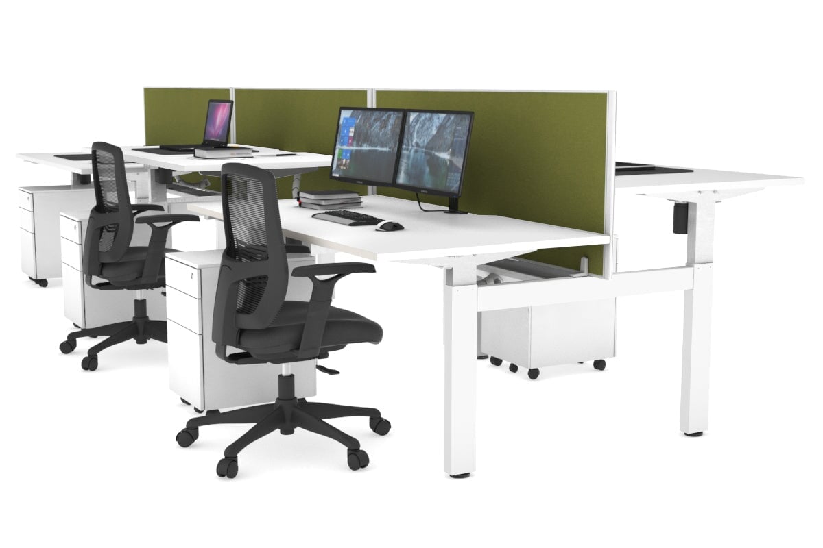 Adjustable 6-Person H Bench Workstation with White Frame - 1400L x 800W, Cable Management Scallop | Perfect for Office, Coworking Spaces & Home Offices