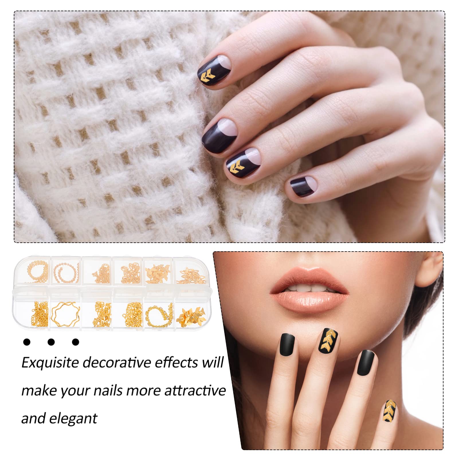 Lurrose 1 Box Nail Art Accessories - DIY Metal Manicure Chains, Nail Jewelry Charms, Punk Nail Decorations in Copper & Silver | Perfect for Nail Art, DIY Manicures, and Punk Fashion Accessories