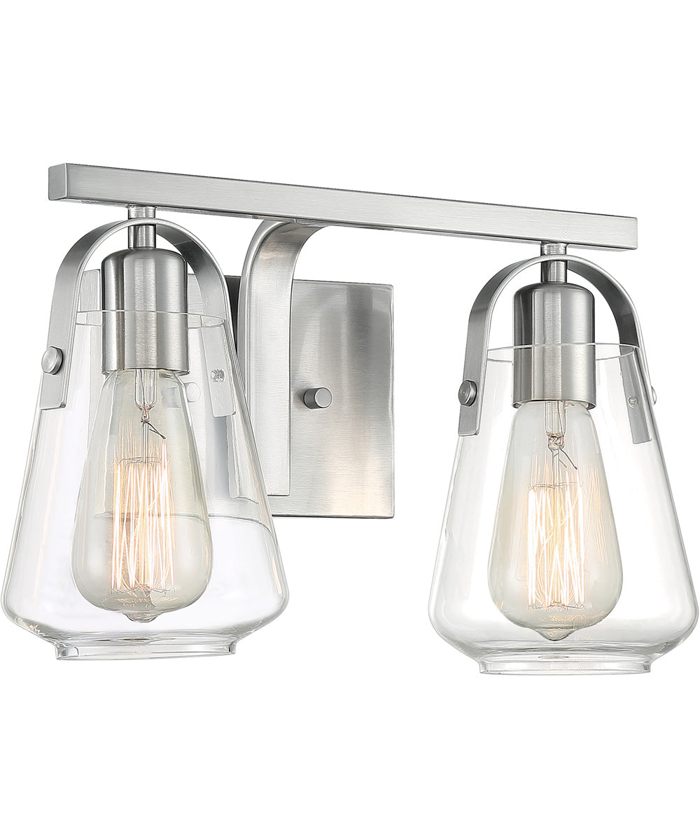 14W Skybridge 2-Light Brushed Nickel Bathroom Vanity Light Fixture - Perfect for Modern Bathroom & Powder Room Lighting