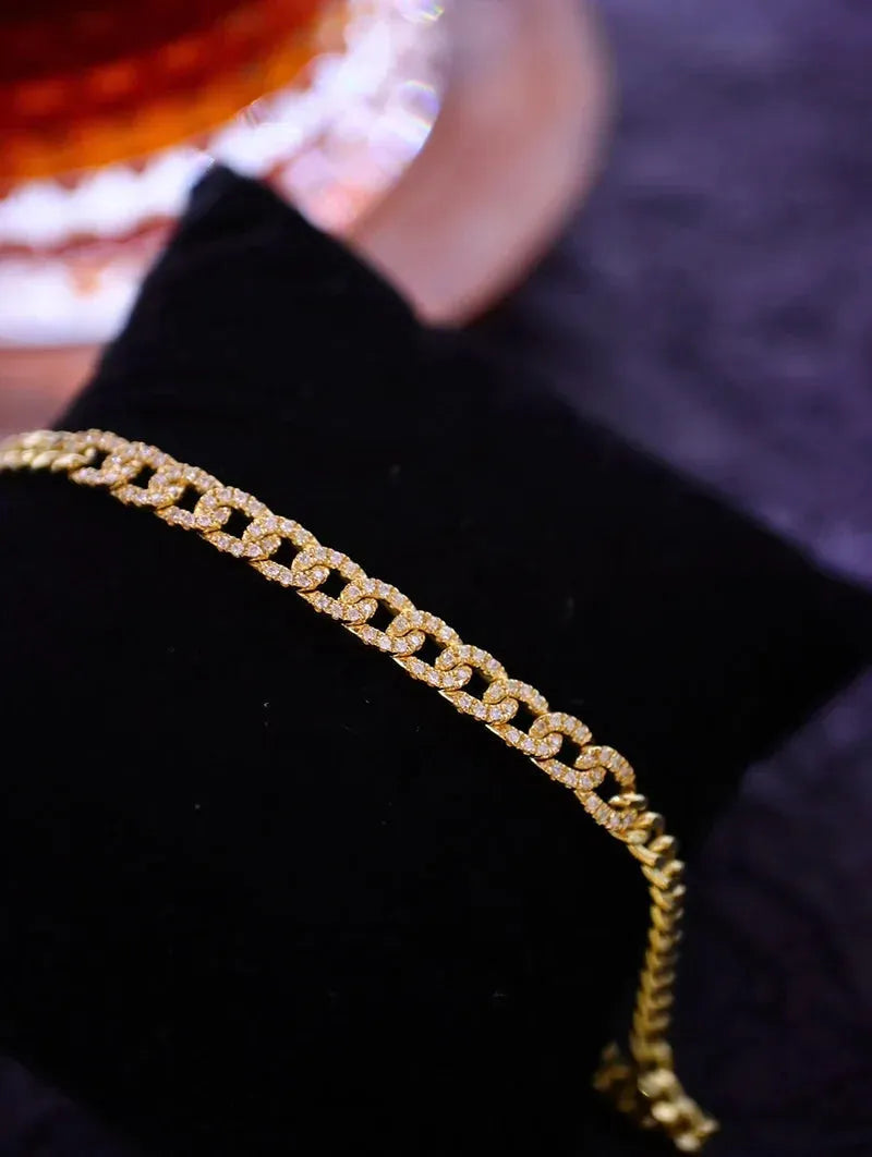 18K Yellow Gold Diamond Bracelet for Women - Real Natural Diamonds, Fashion Chain Design, INS Style Jewelry - Perfect for Parties, Weddings, and Special Occasions