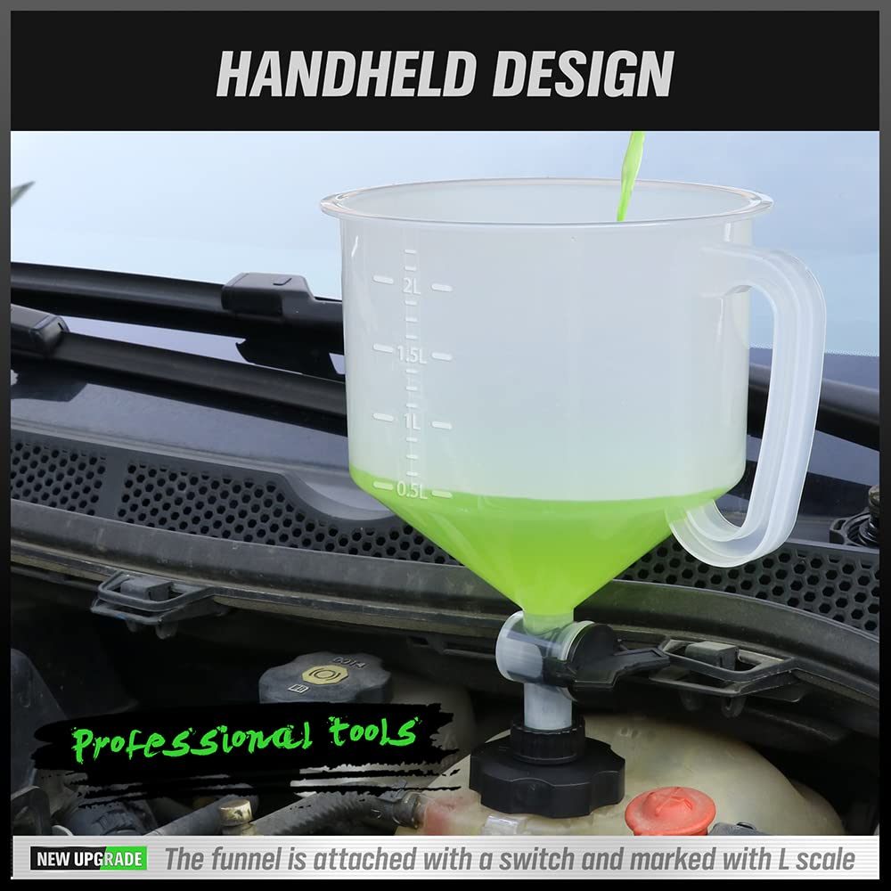 SWANLAKE No-Spill Coolant Funnel Kit - Universal Fit 15-Piece Spill Proof Funnel Bleeder with Adapters for Car, Truck & Motorcycle Maintenance & Fluid Changes