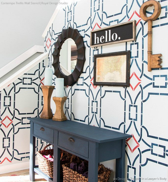 Contempo Trellis Wall Stencil - Reusable DIY Home Decor Painting Template for Walls, Furniture & Crafts | Perfect for Bedroom, Nursery, Living Room & Office Accent Walls