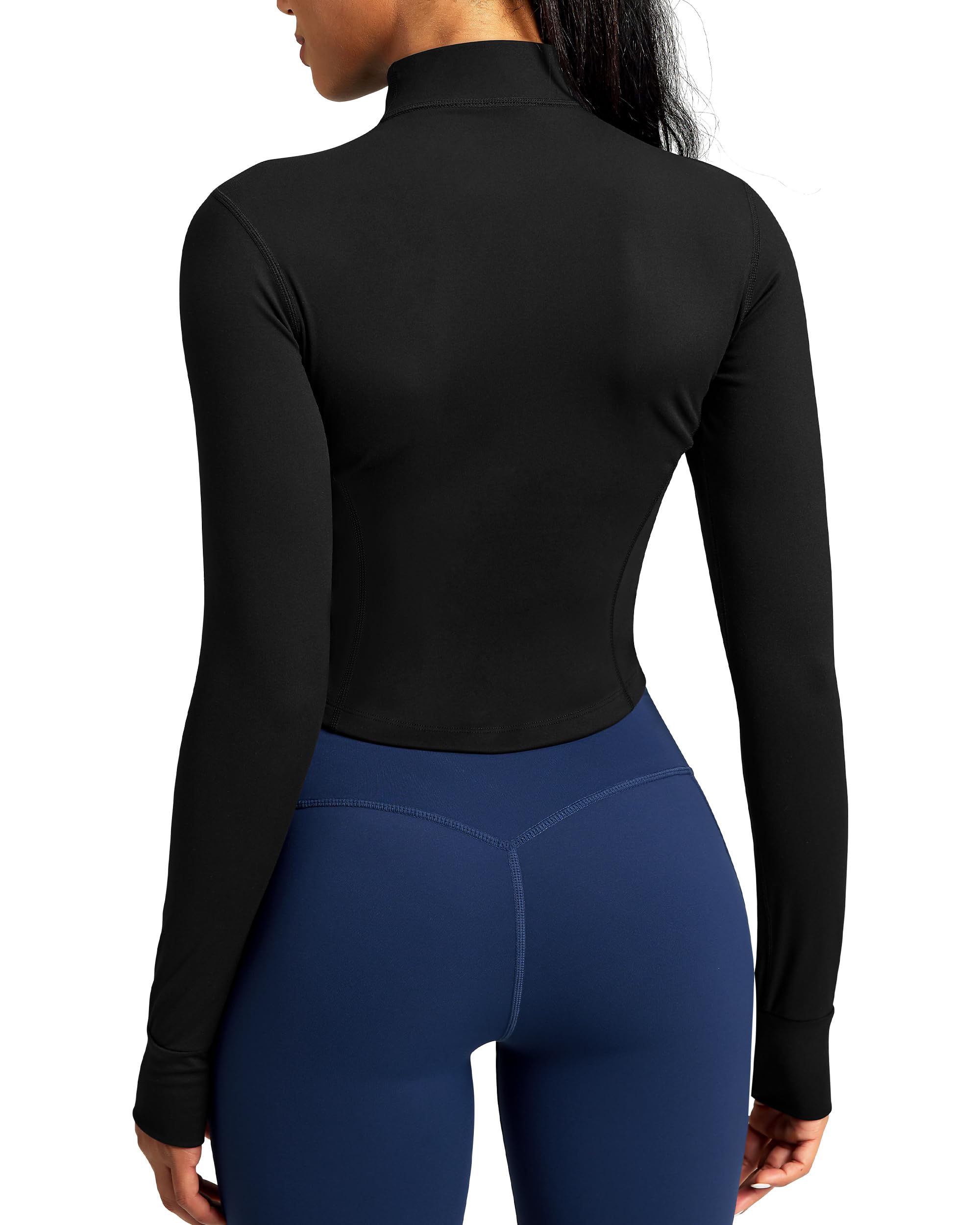 QUEENIEKE Women's Lightweight Cropped Zip-Up Workout Jacket - Slim Fit Running Track Top for Gym, Yoga & Outdoor Activities